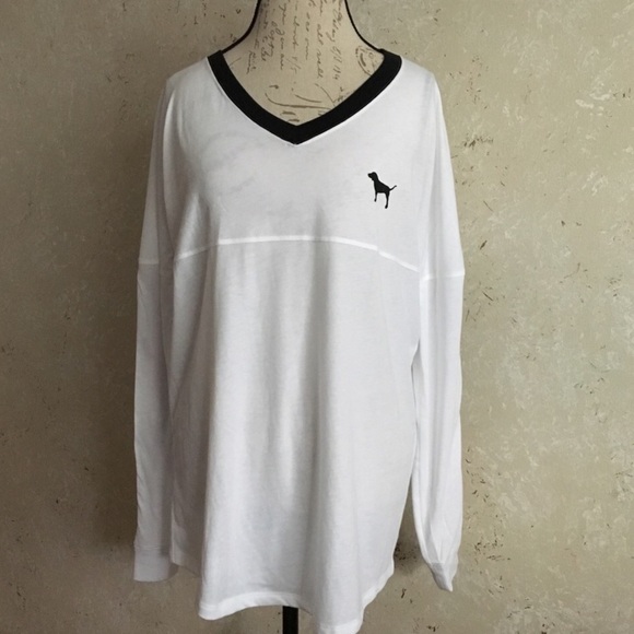 PINK VS Sequins Varsity Long Sleeve V-Neck Tee Rare NWT - Picture 6 of 8